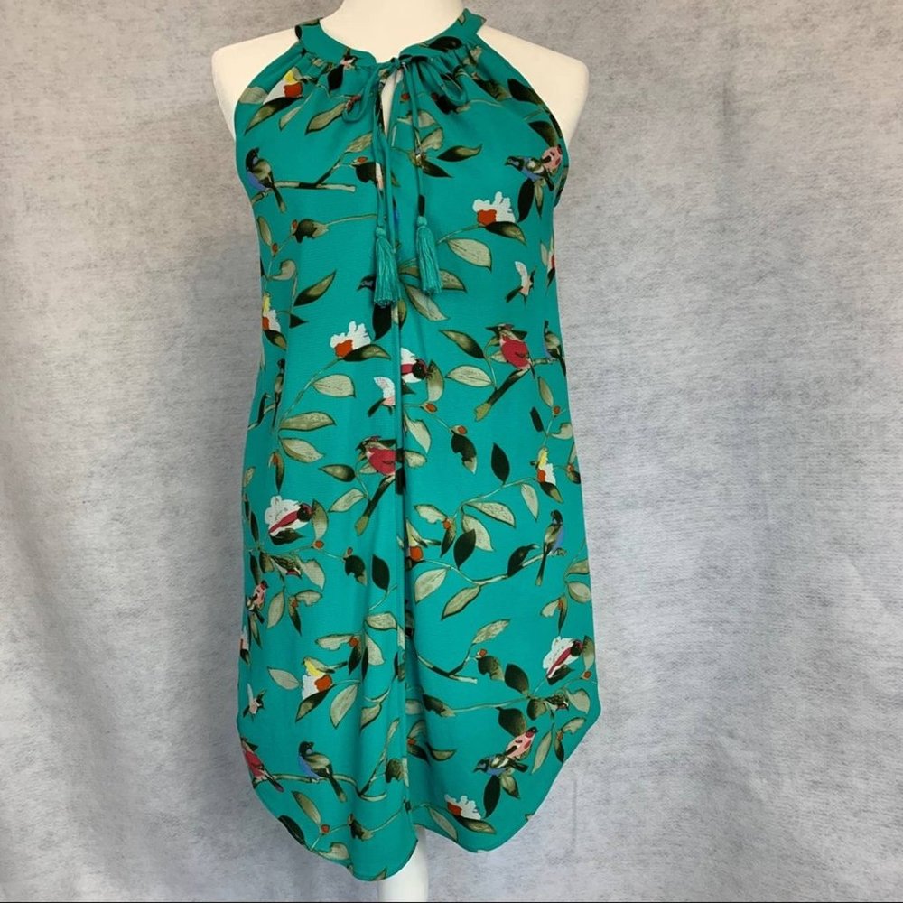 C&E Bird Print‎ Halter Dress/Tunic Turquoise Women's Size Small